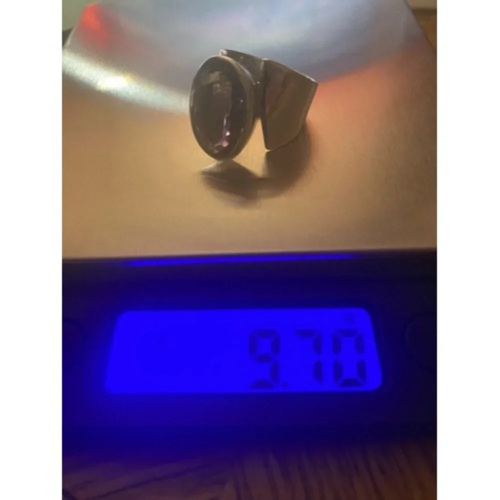 Amethyst 925 Silver Ring Bold Asymmetrical Oval Gem Quality  Sz 8.5 9.7 g Unisex - Picture 13 of 15